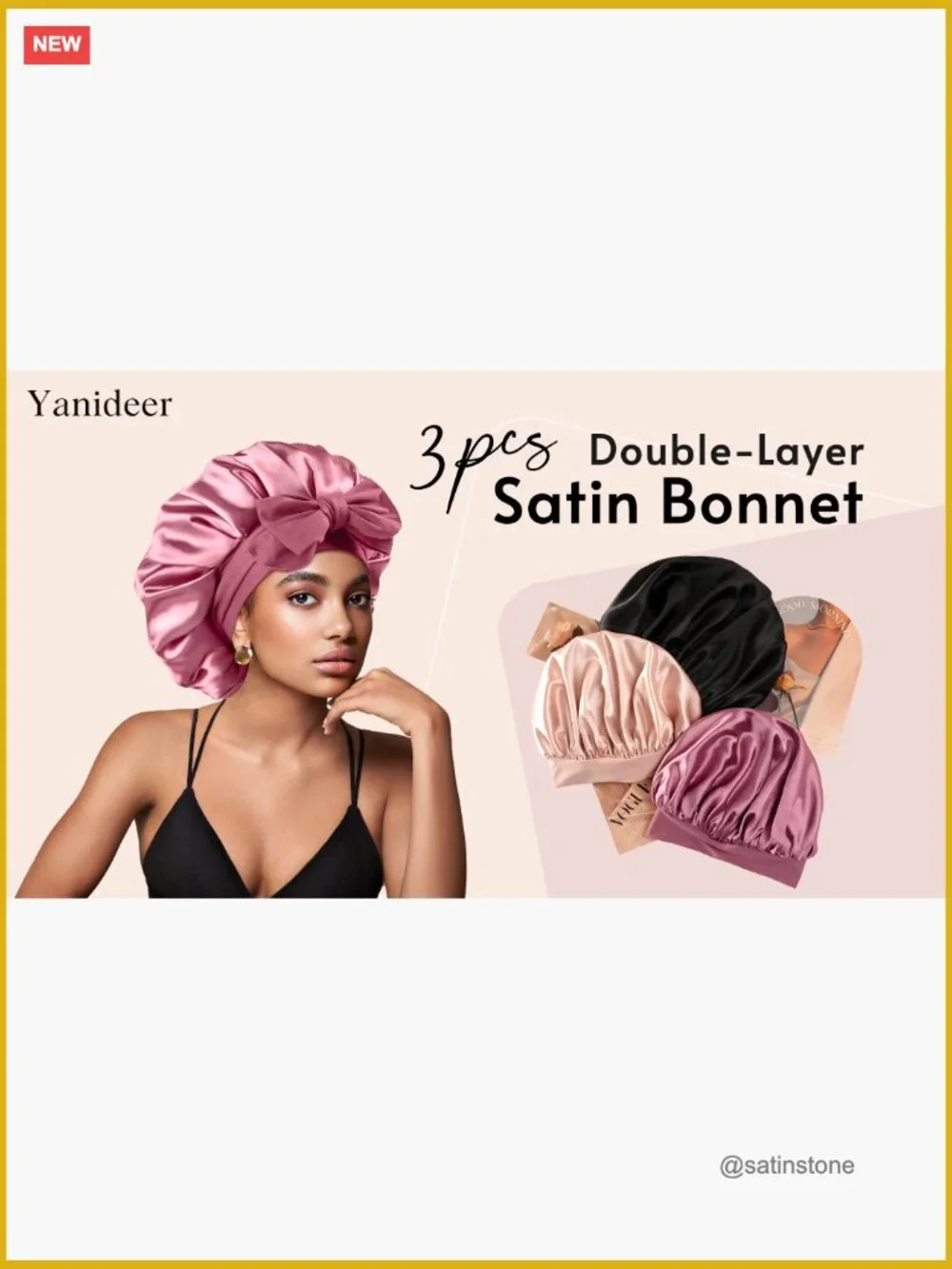 Adjustable Double Layer Satin Hair Bonnets for Sleeping with Tie Band